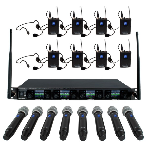 ALL-INCLUSIVE 8-USER PROF DIGITAL PLL WIRELESS SYSTEM BOTH HANDHELD & BODY PACK W/ HEADSET MIC